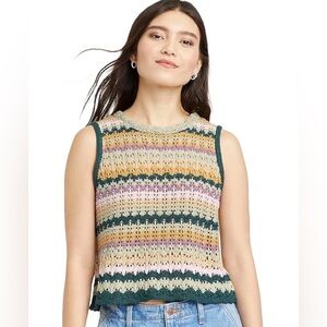 Universal Thread Openwork Sweater Tank S Cotton Blend Summer Open Knit Striped